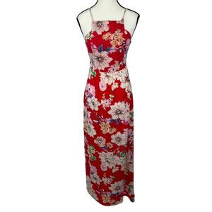 Band of Gypsies Slip Maxi Long Dress XS Red Floral Boho Cottagecore Sundress
